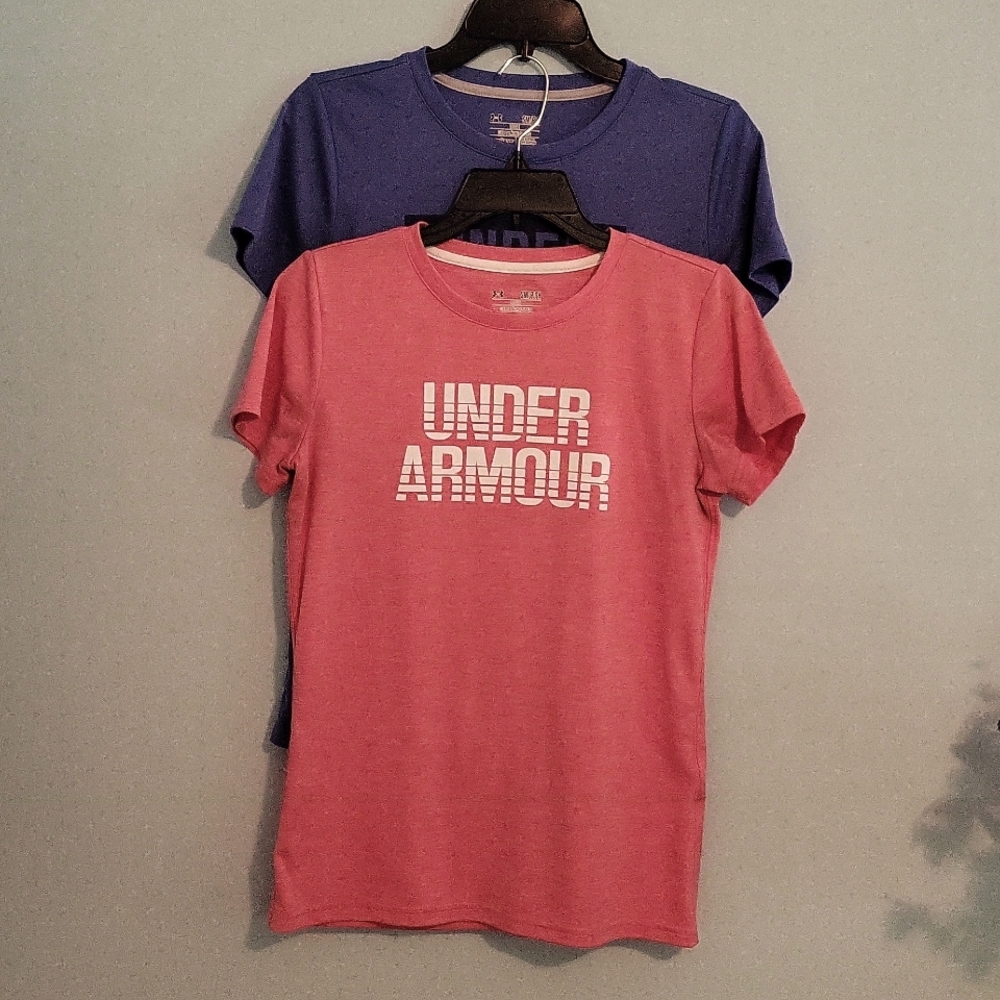Duo of Under Armour headgear shirs